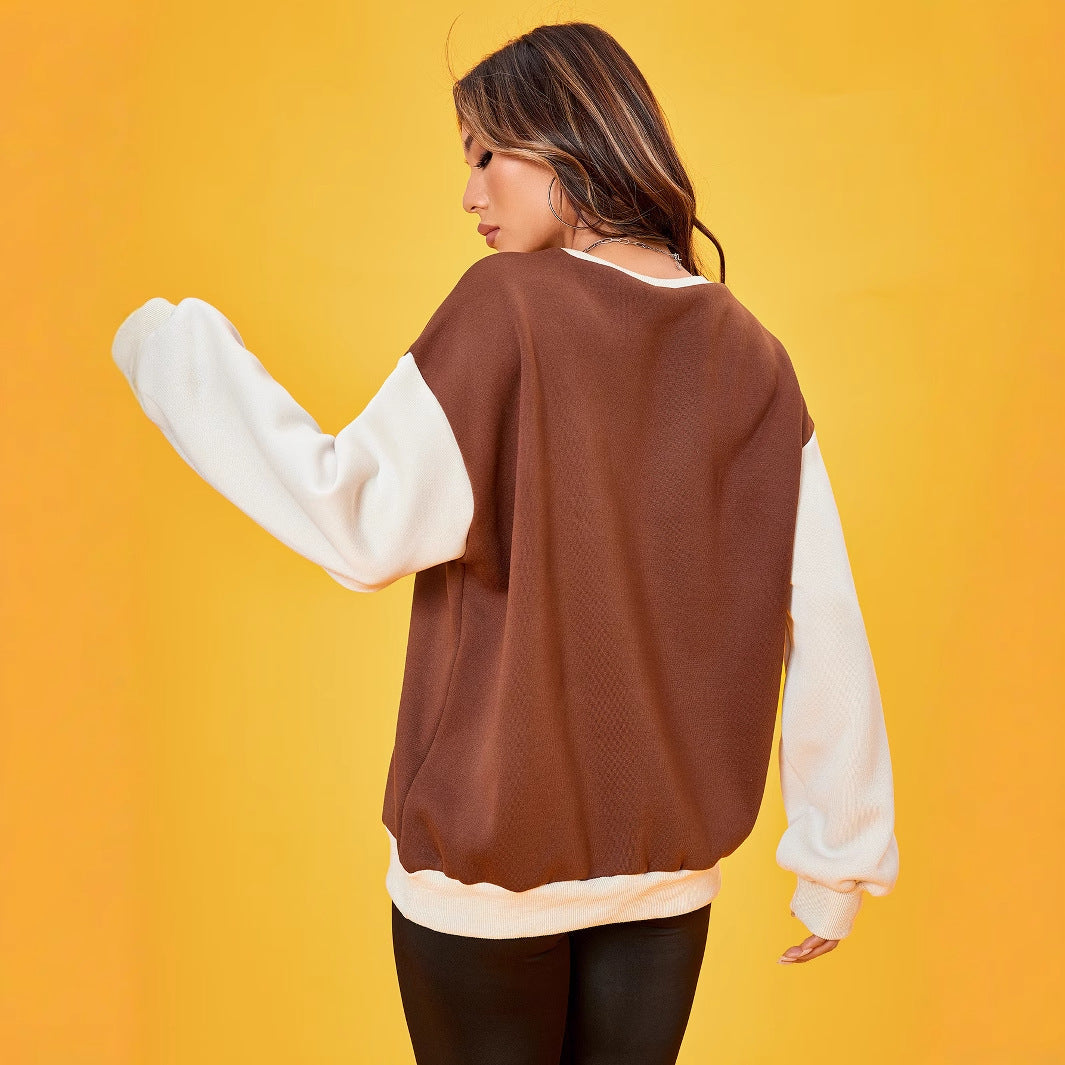 Damen Sweatshirt Puffärmel Dekoratives Logo Norvielle