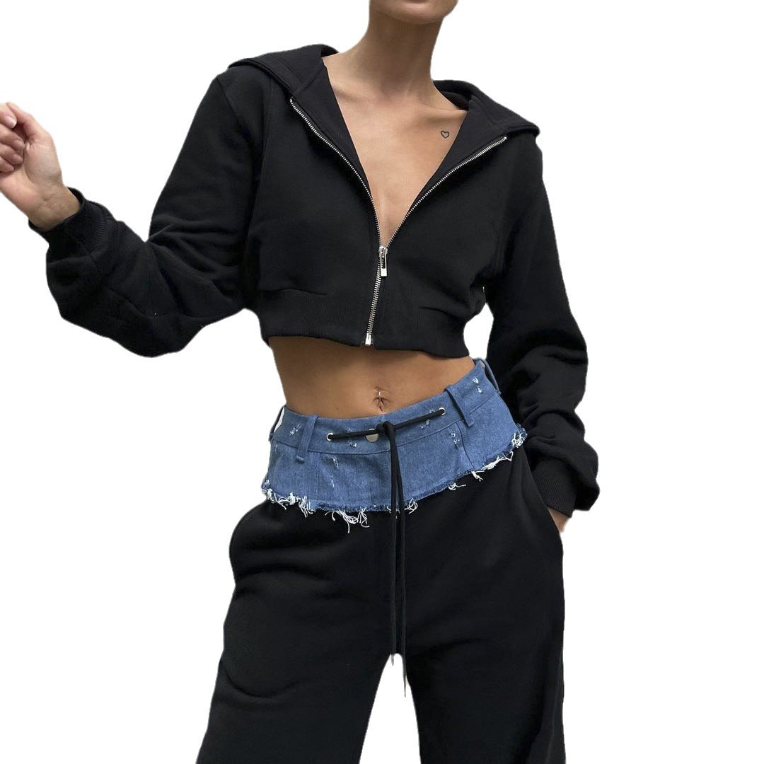 Damen Cropped Sweatjacken-Set Lässiger Bund