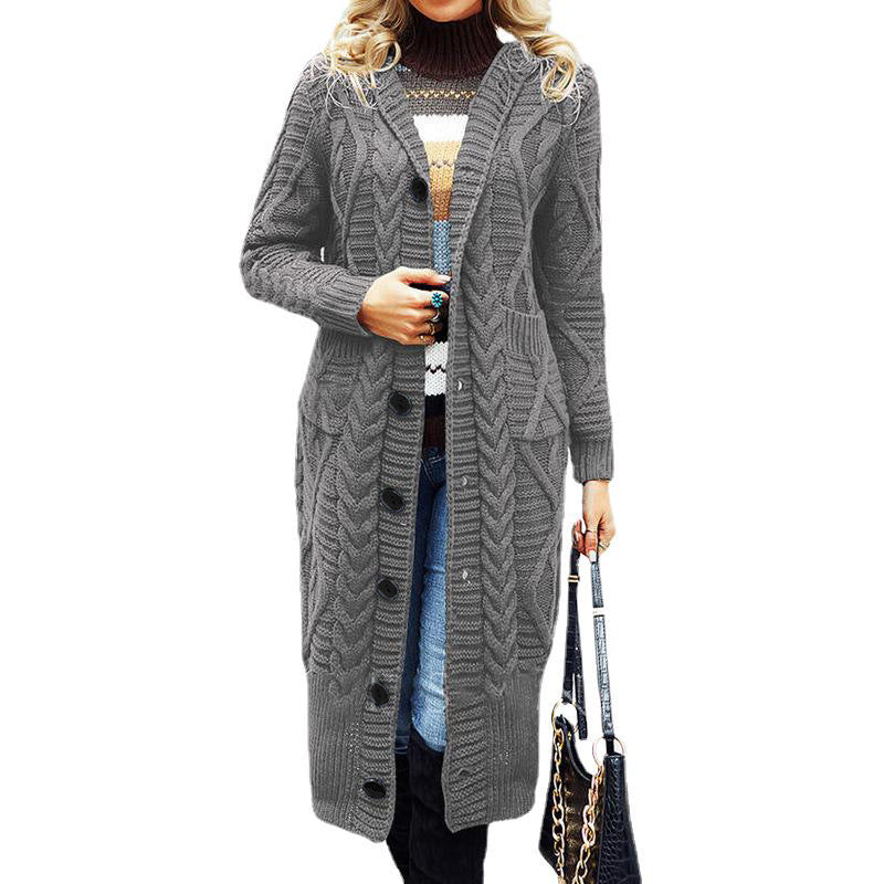 Damen Strickcardigan Groß Zopfmuster Taschen Beige