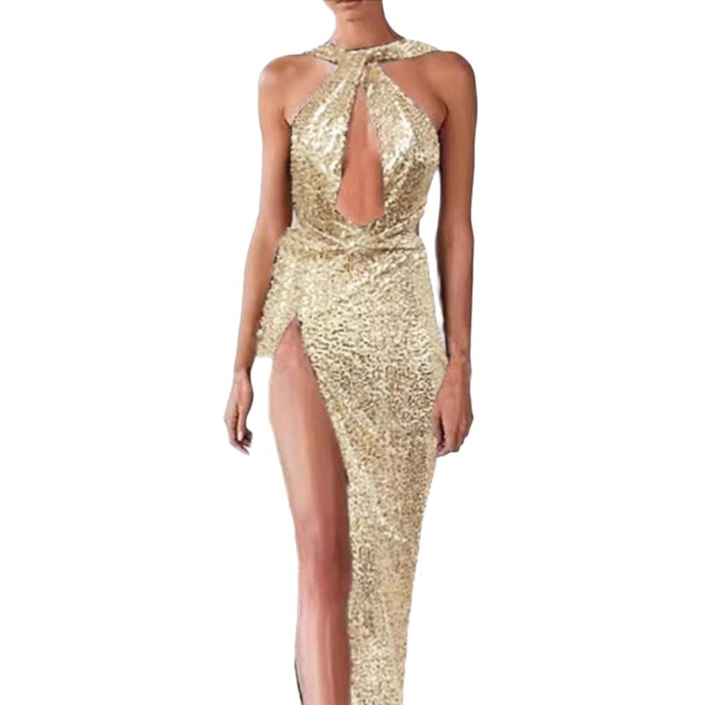 Damen Abendkleid Cut-Out Schimmernd Norvielle Hochgeschlitzt