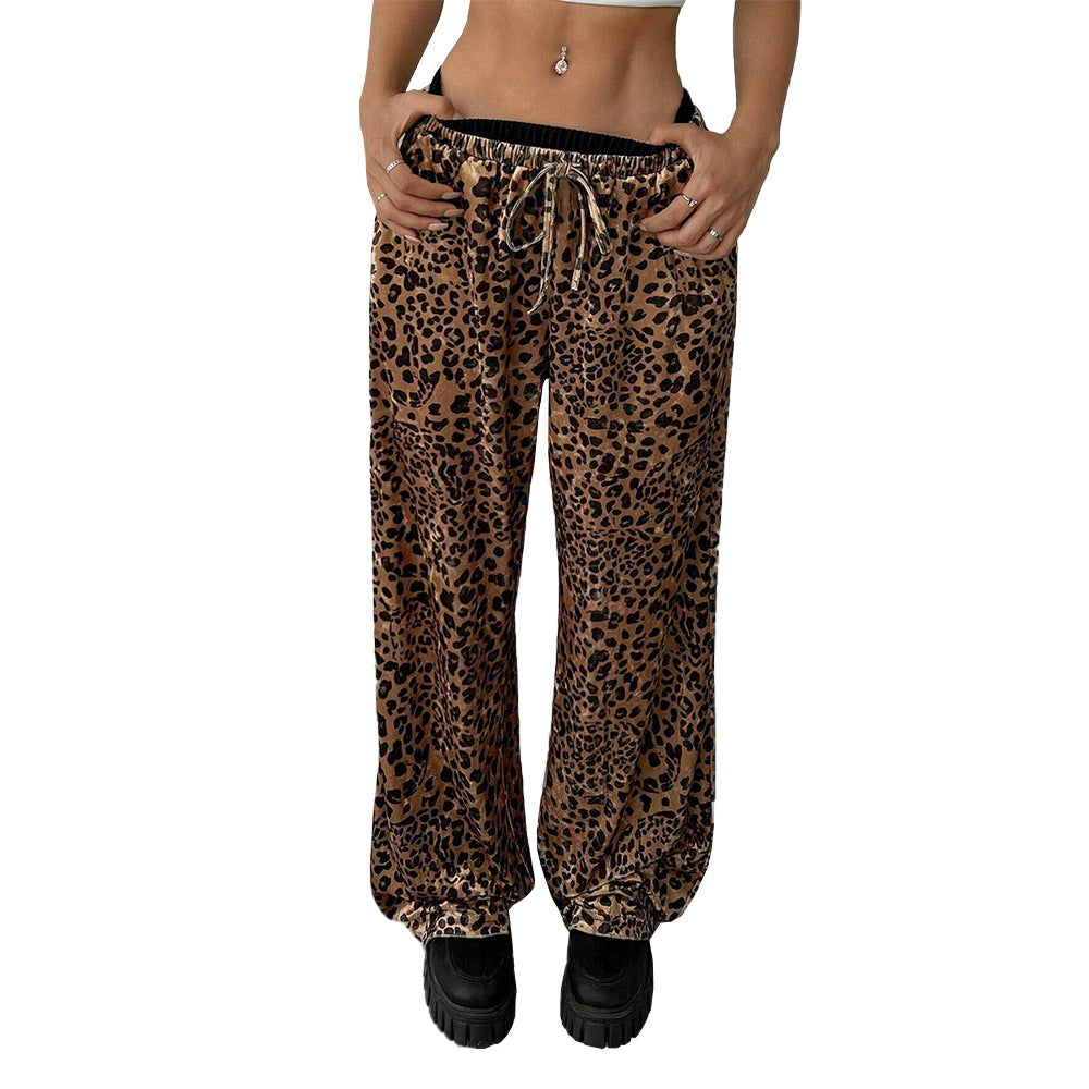 Damen Loungehosen Leopardenmuster Elastischer Bund Weite Bein