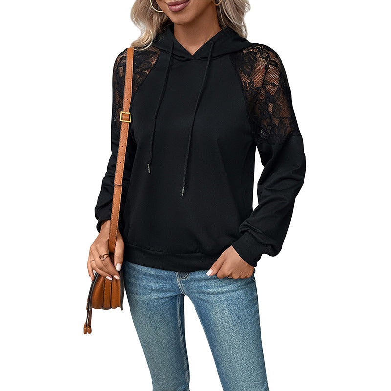 Damen Hoodie Spitzeneinsätze Lässiger Schnitt Norvielle