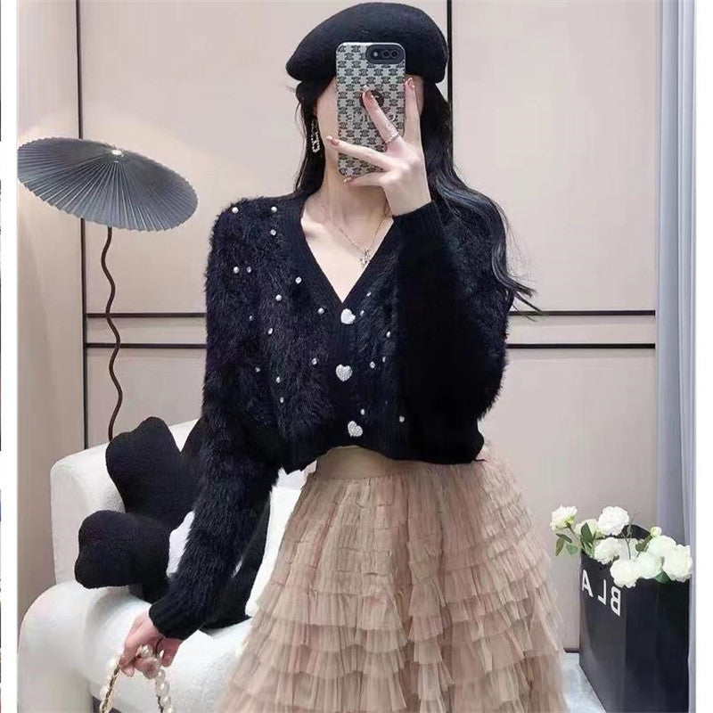 Damen Strickjacke Flauschig mit Glitzerdetails Modern
