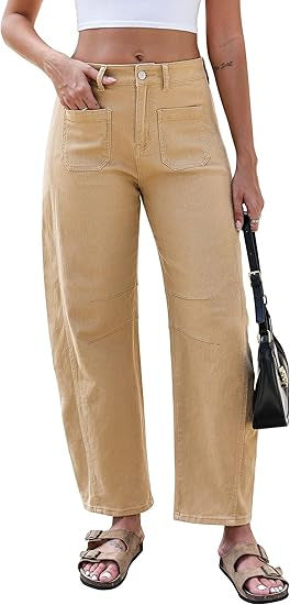 Damen Weite Jeans Hochtaillen Praktische Taschen Norvielle