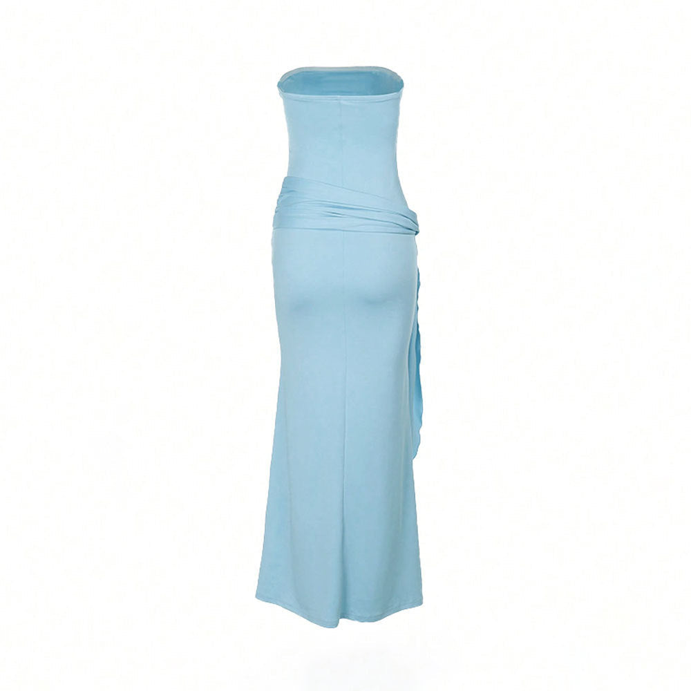 Damen Maxi-Kleid Schulterfrei Mit Seitlichem Schlitz Norvielle