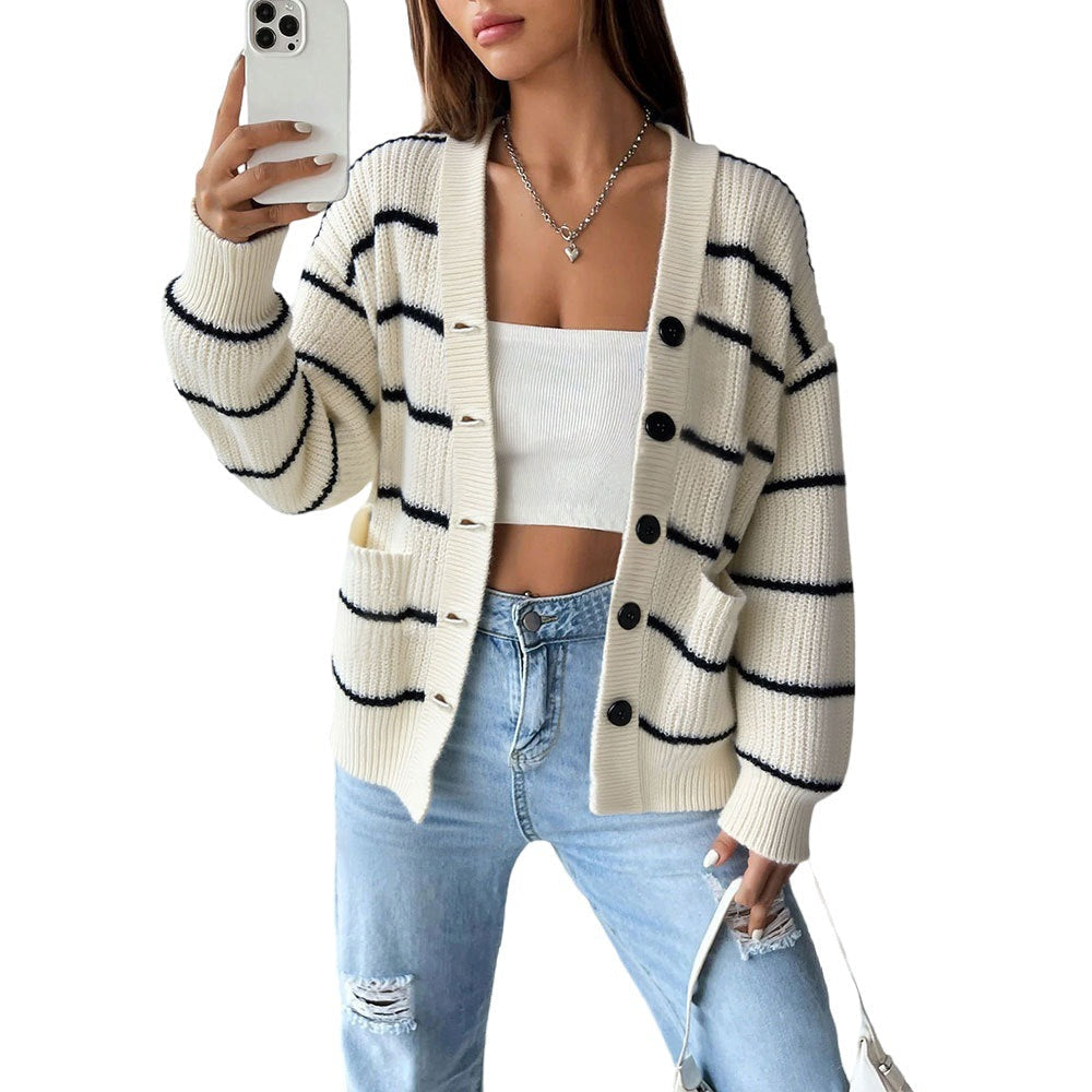Damen Strickjacke Langärmlig Klassische Streifen Norvielle