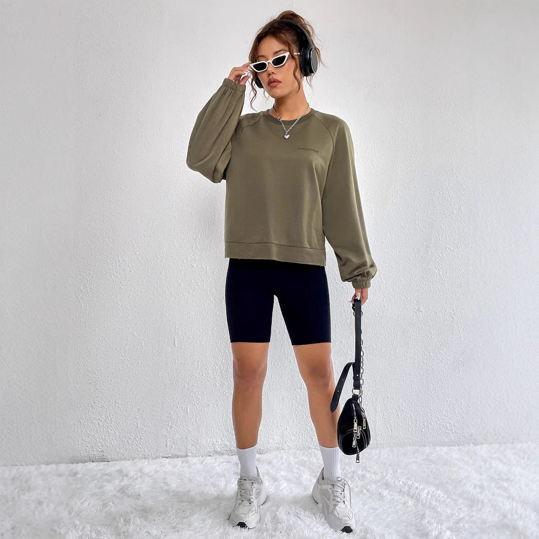 Damen Raglan Sweatshirt Elastisch Minimales Design