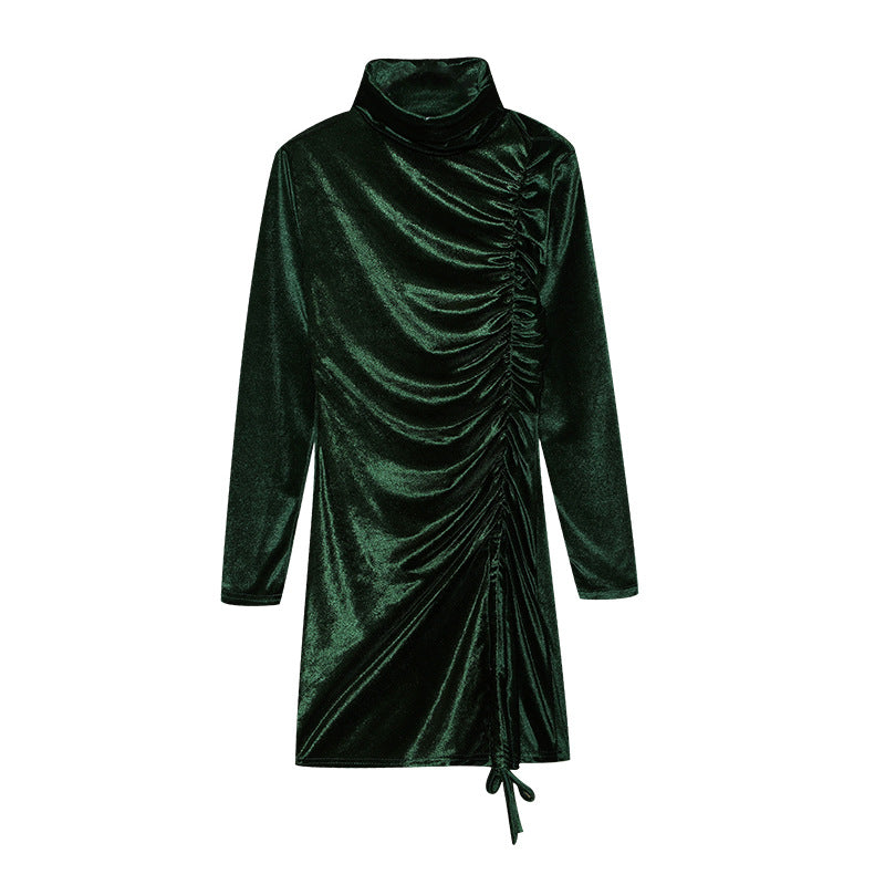 Damen Partykleid Hochgeschlossener Kragen Raffungen Norvielle