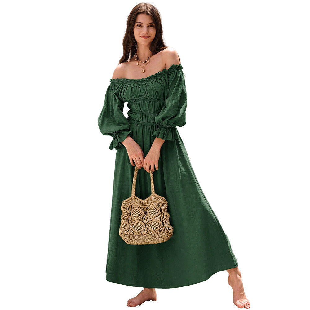 Damen Off-Shoulder-Kleid Maxi Geraffte Ärmel Norvielle