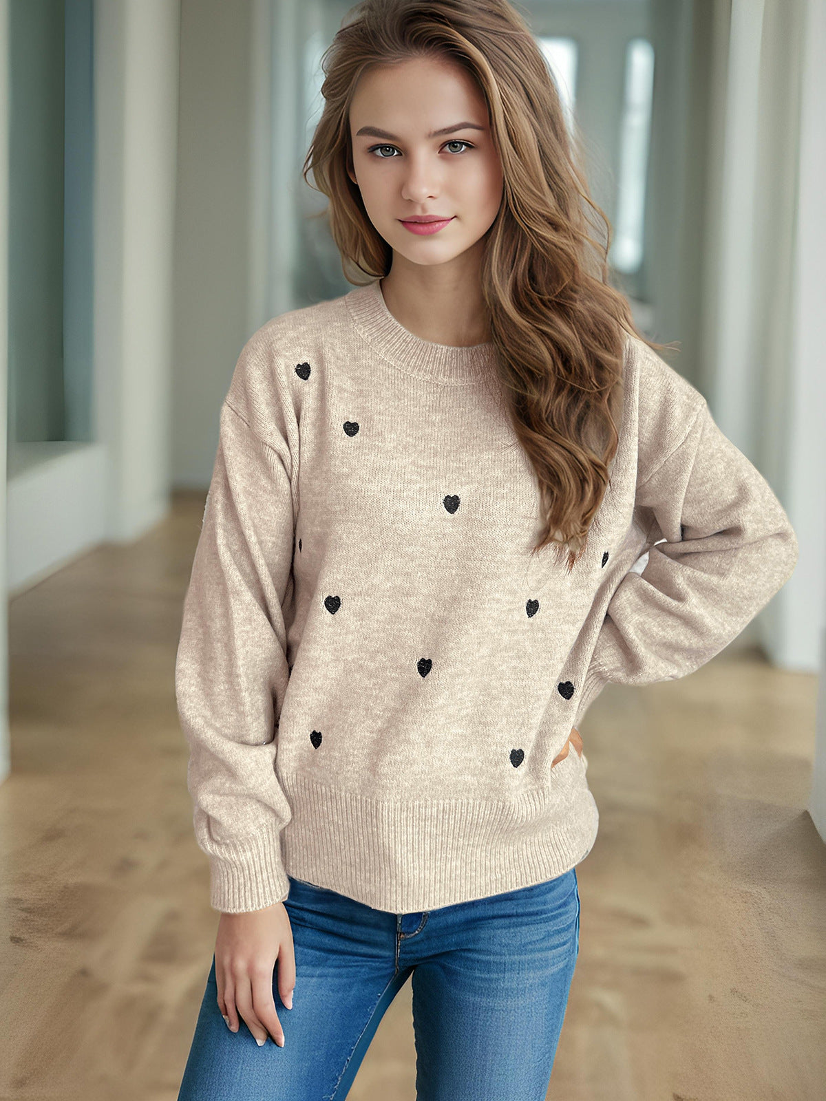 Damen Pullover Herzmotiv Lässig Norvielle