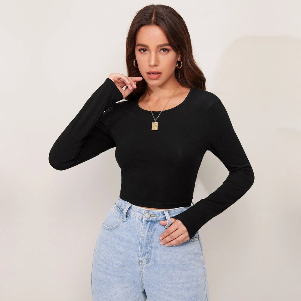 Damen Cropped Langarmshirt Rippstruktur Norvielle