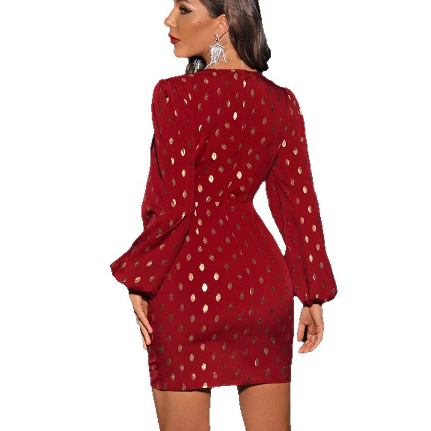 Damen Cocktailkleid Metallic Akzente Wickeldesign