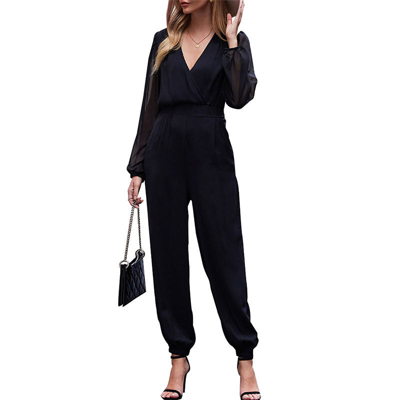 Damen Jumpsuit transparente Ärmel taillierbar Norvielle