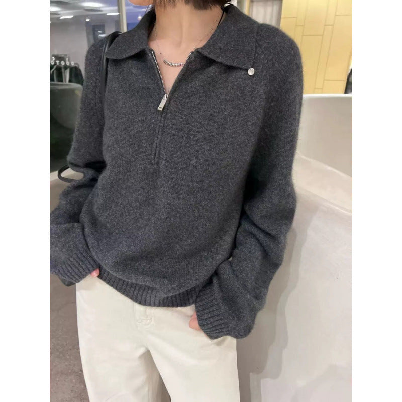 Damen Pullover Norvielle mit Reißverschluss und elegantem Kragen