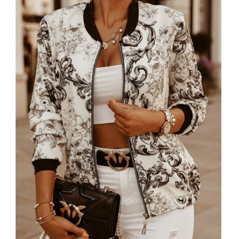 Damen Bomberjacke Floralmuster Bequem Norvielle