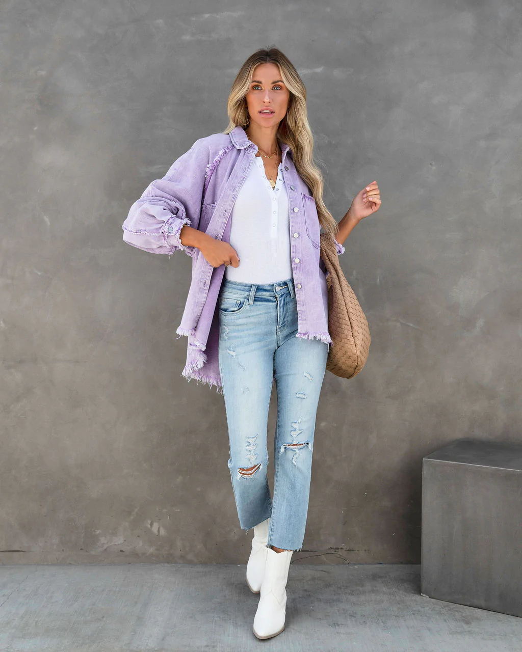 Damen Oversized Denim-Hemd mit Fransen Norvielle