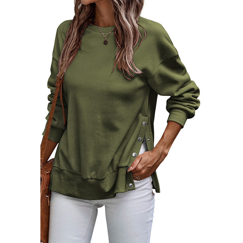 Damen Pullover Sweatshirt Lockere Passform Langarm Beige