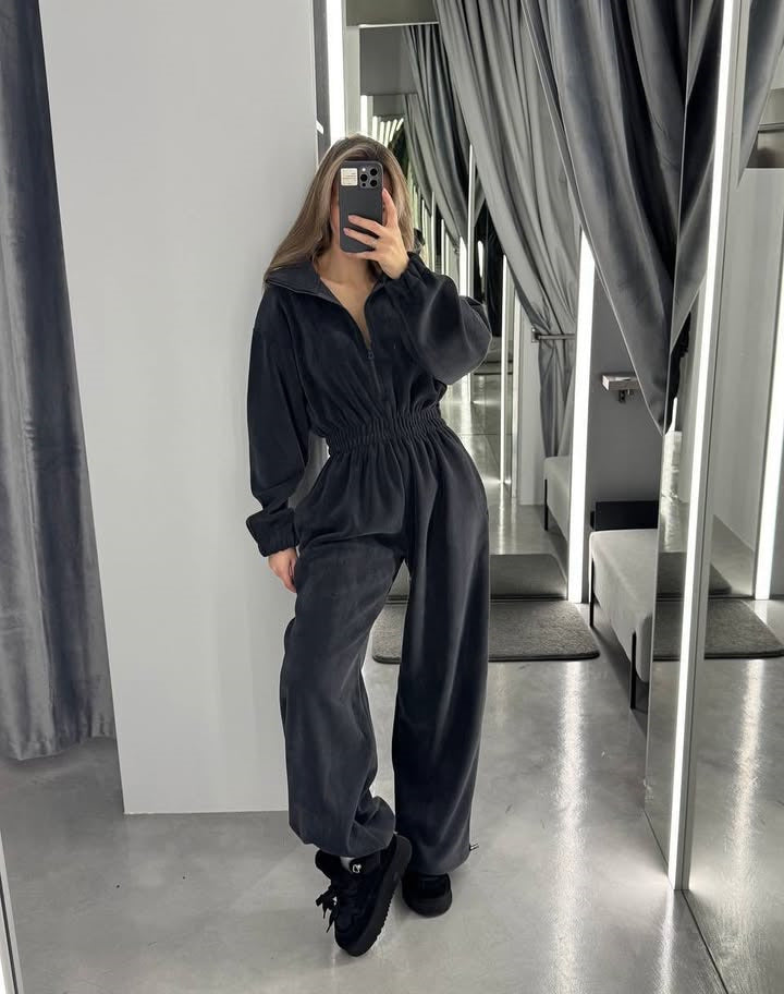 Damen Fleece Jumpsuit Gemütlich Norvielle