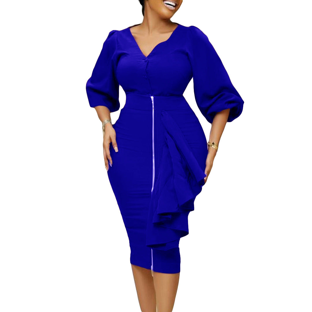 Damen Hemdkleid Volant Reißverschluss Norvielle