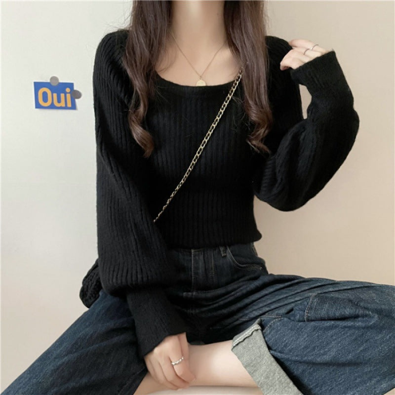 Damen Rippstrickpullover Weite Ärmel Norvielle
