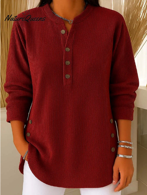 Damen Langarmshirt Knopfleiste Seitenknöpfe Modern Norvielle