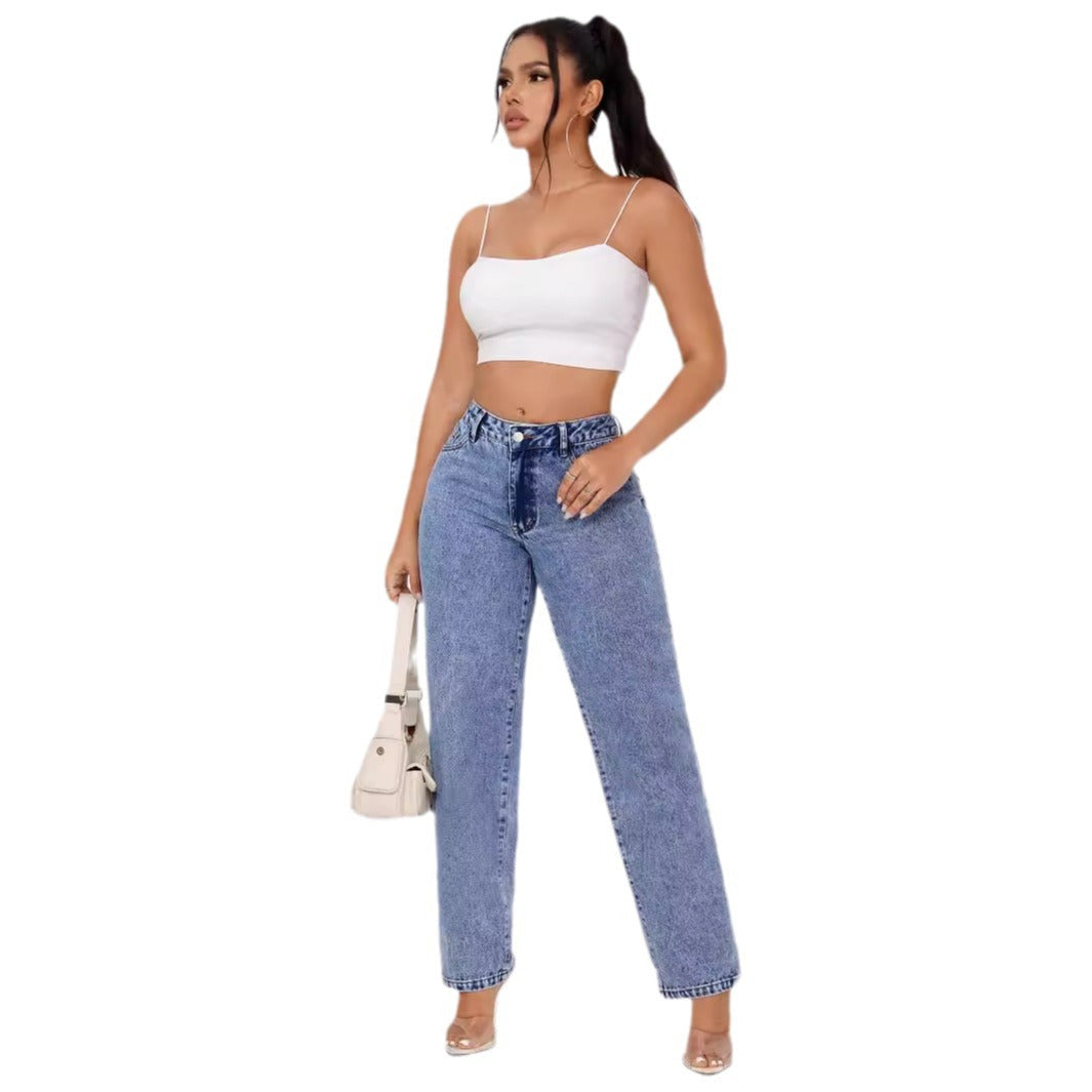 Damen High-Waisted Jeans Weites Bein Norvielle
