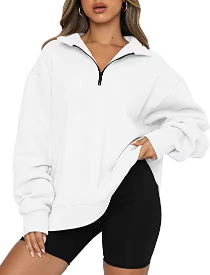 Damen Oversized Sweatpullover Halb-Reißverschluss Norvielle