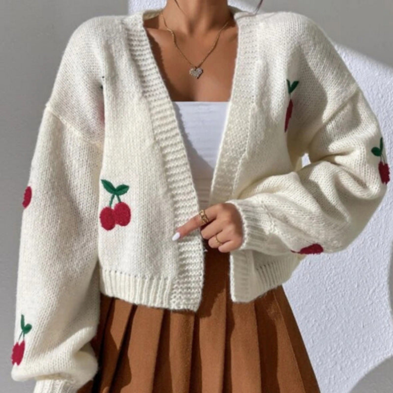 Damen Strickjacke Florales Kirschmuster Norvielle