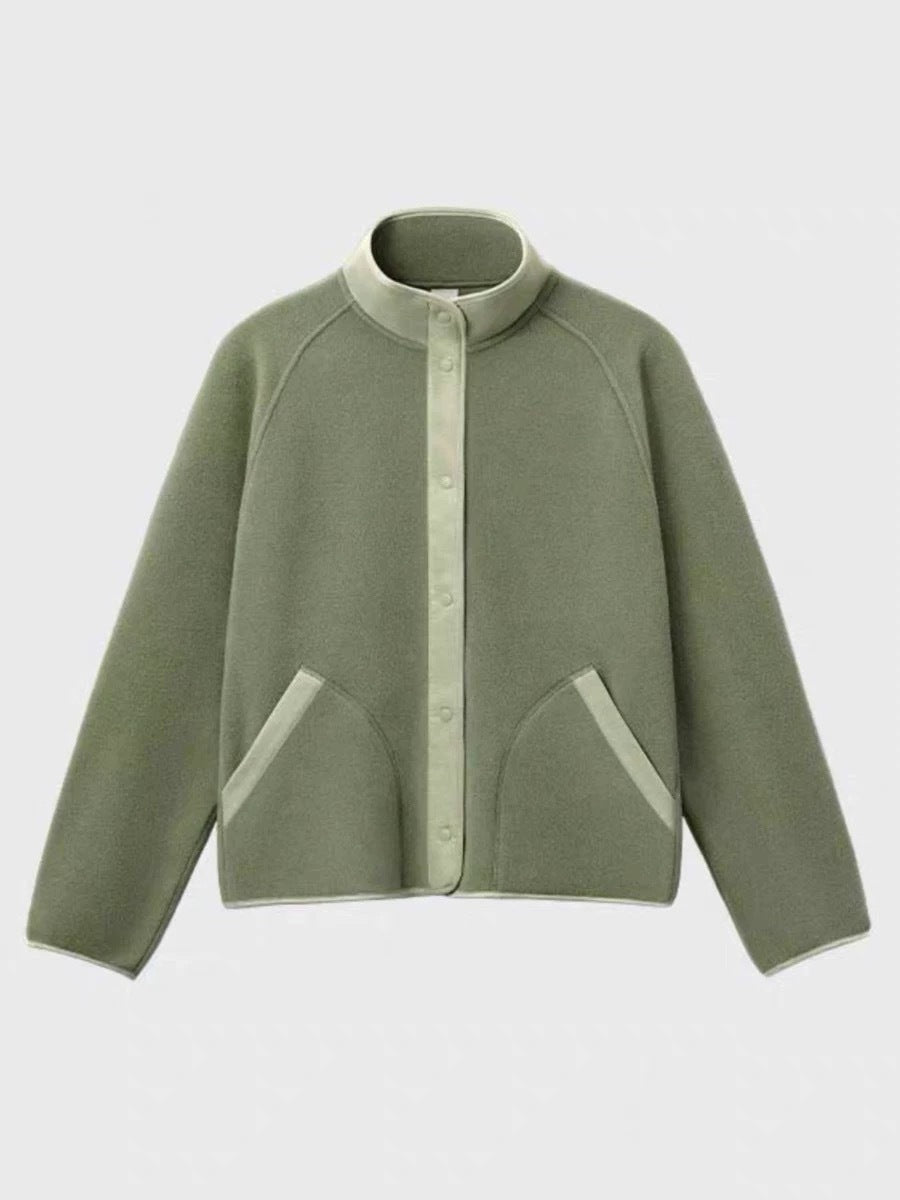 Damen Fleece-Jacke Elastischer Kragen Praktische Taschen Beige