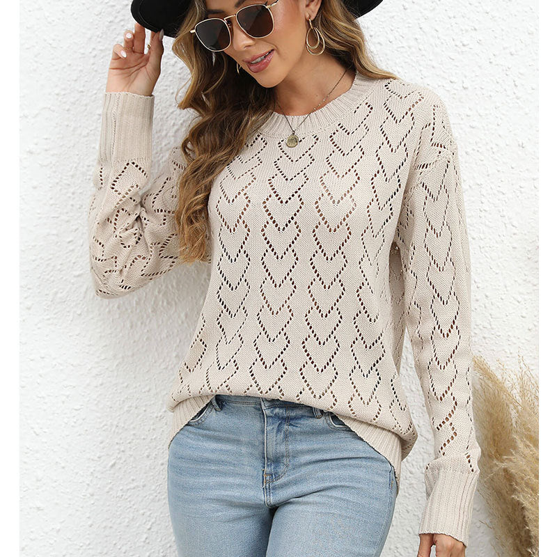 Damen Strickpullover Herzmuster