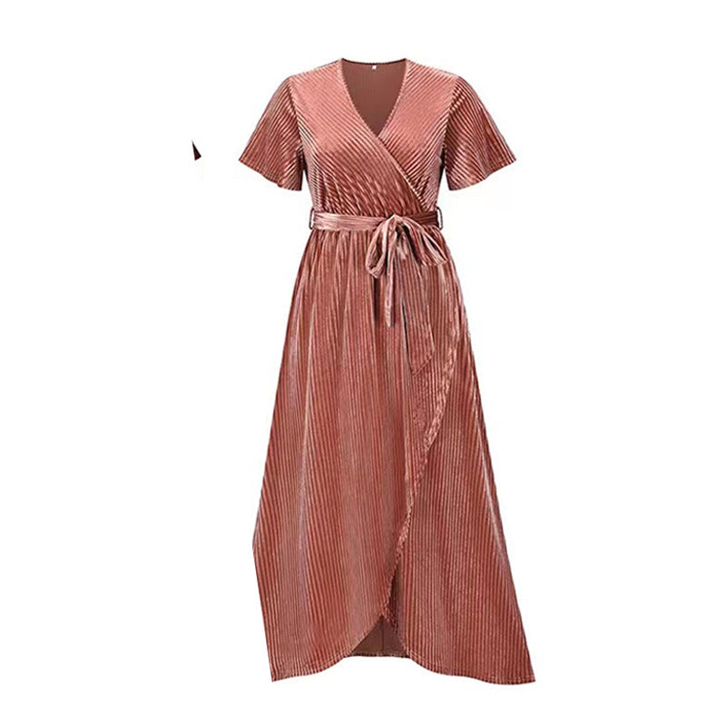 Damen Maxikleid Wickeldesign Taillengürtel Norvielle