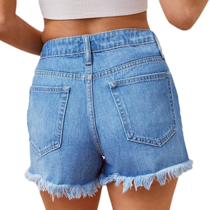 Damen Destroyed Denim-Shorts mit Fransen