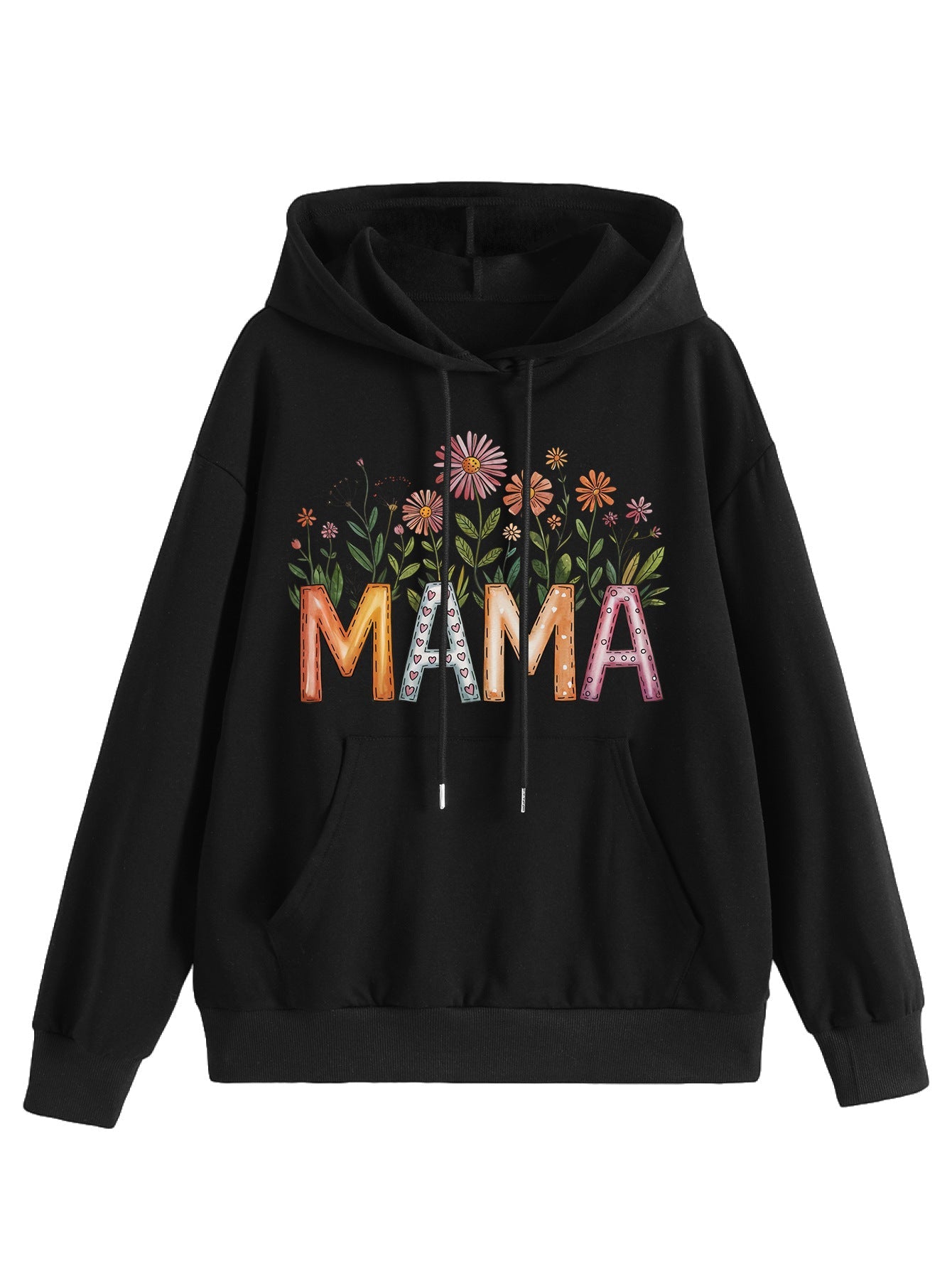 Damen Kapuzenpullover Floralmuster Mit Schriftzug