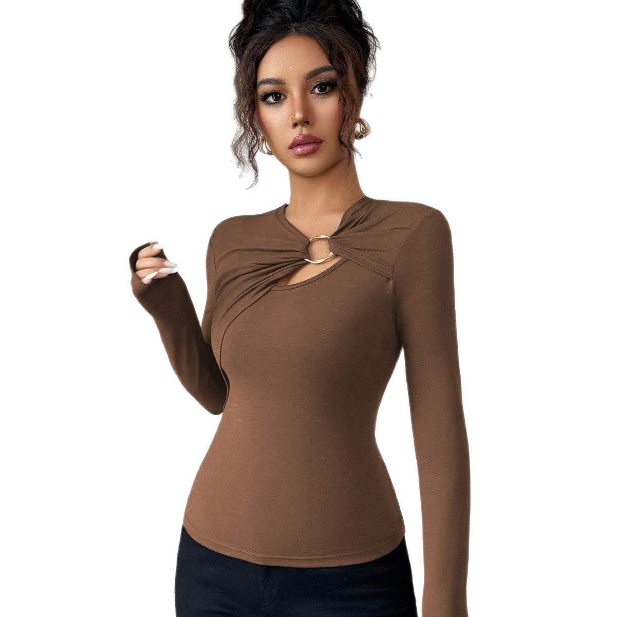 Damen Bodysuit Rundhalsausschnitt mit Dekoration