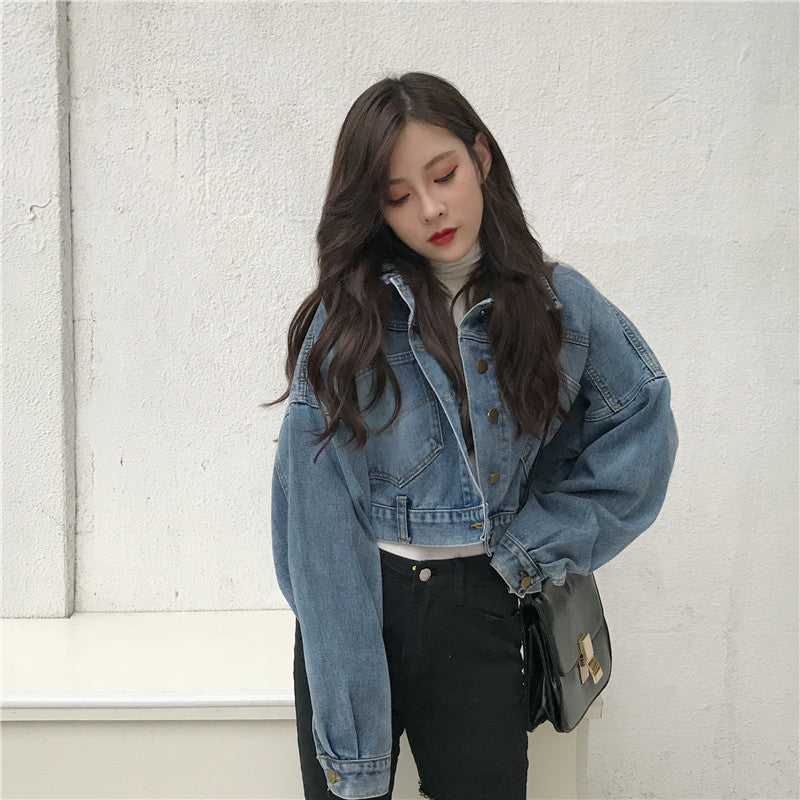 Damen Cropped Denimjacke Oversized Schnitt