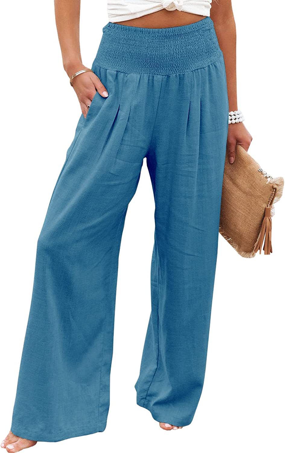 Damen Palazzo-Hose Elastischer Bund Seitentaschen