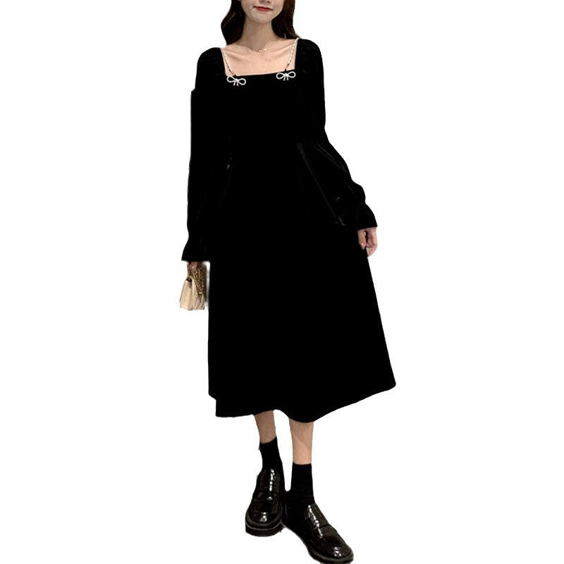 Damen Maxikleid Samt Rüschendetails Elegantes