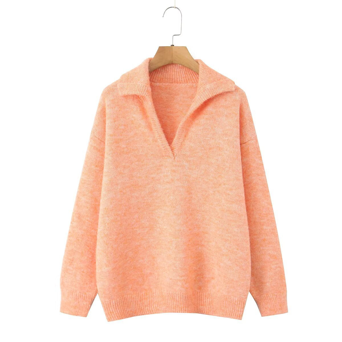 Damen Strickpullover Stehkragen V-Ausschnitt Norvielle
