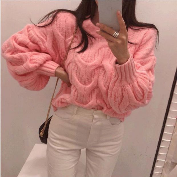 Damen Grobstrickpullover Zopfdesign Lässig Norvielle