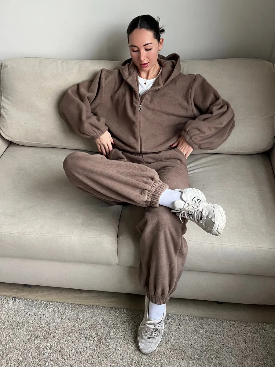 Damen Fleece-Jogginganzug mit Kapuze