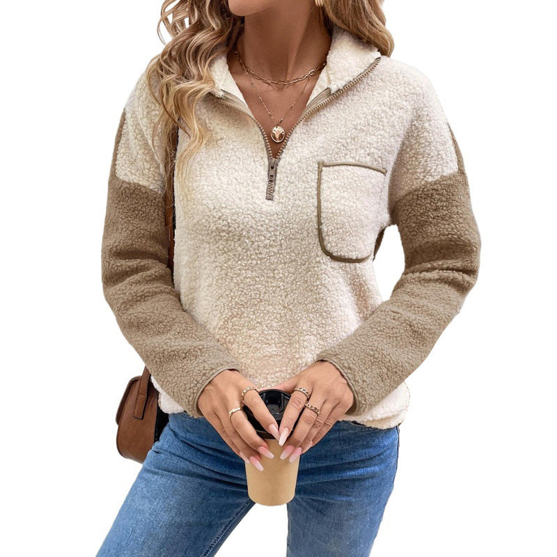 Damen Fleece-Pullover Reißverschluss Brusttasche Norvielle