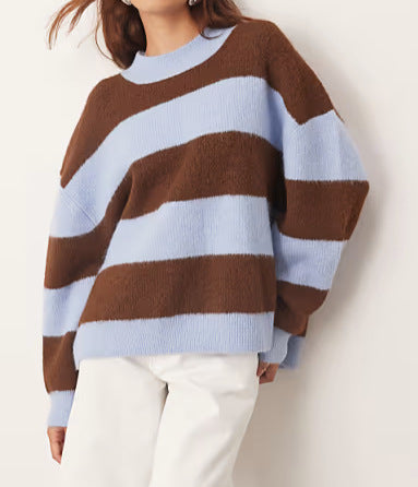 Damen Strickpullover Oversized Gestreift Weich Norvielle