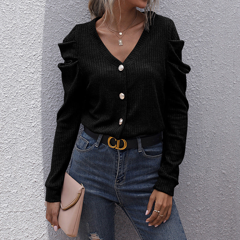 Damen Strickjacke Rüschen-Details Knopfleiste Norvielle