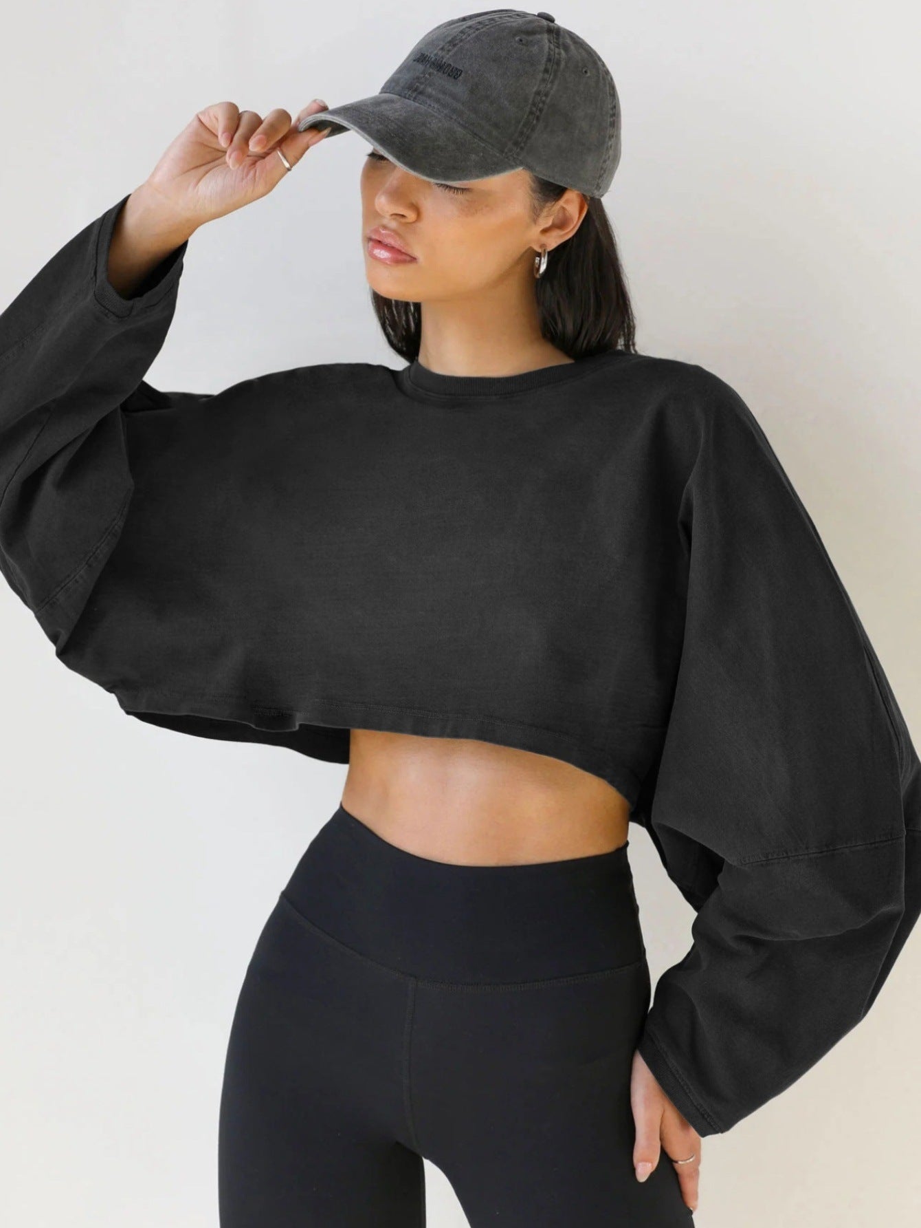 Damen Cropped Sweatshirt Voluminöse Ärmel Lässiger Schnitt Norvielle