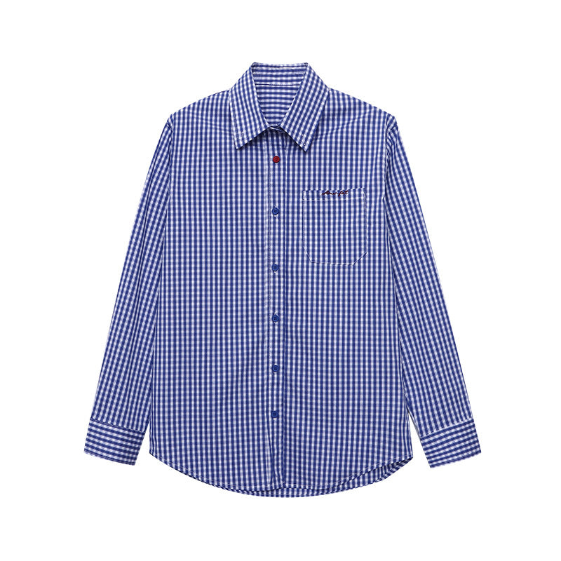 Damen Karobluse Strukturierte Ärmel Grafikdesign Bluse
