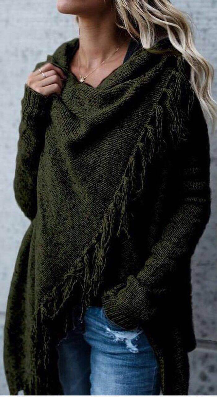 Damen Poncho mit Fransen Gemütlich Norvielle