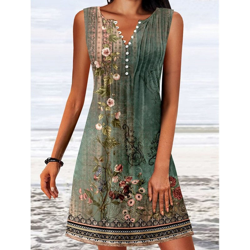Norvielle Damen Mini-Badekleid V-Ausschnitt Blütenmuster - Norvielle
