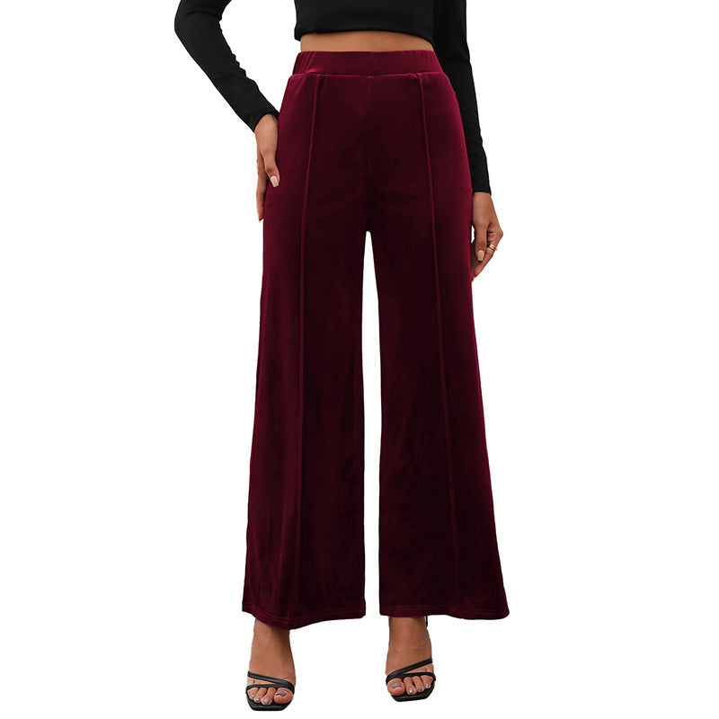 Damen Samt-Hose Weit Elastischer Bund Hoch Norvielle