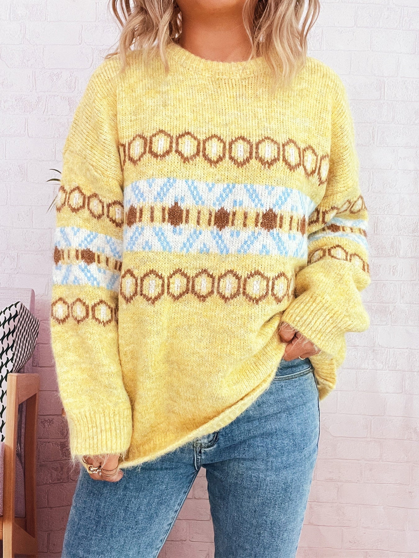Damen Strickpullover Kuschelig Grafisches Muster Norvielle