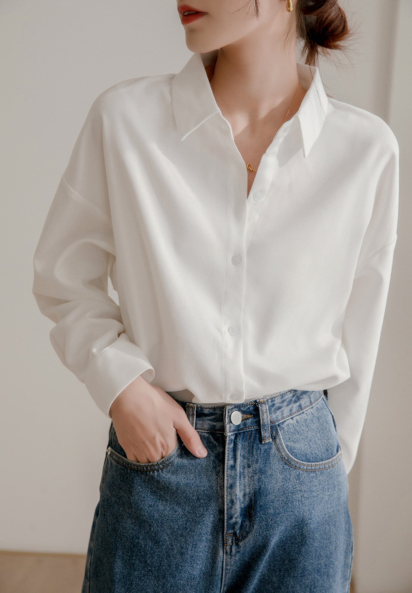 Damen Oversized Bluse Eleganter Kragen Lässiger Schnitt Norvielle